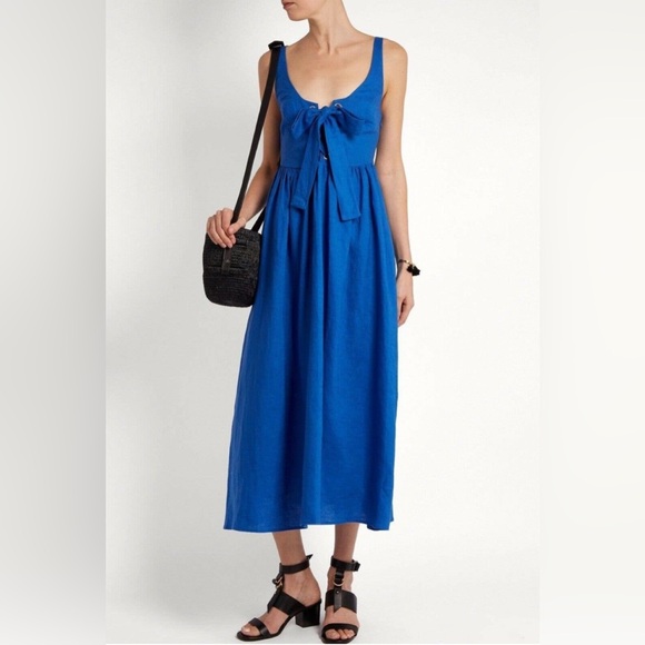 EUC Mara Hoffman Cobalt Blue Linen Lace Up Midi Maxi Dress - Picture 1 of 8